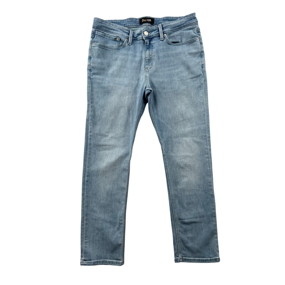 DU/ER Slim Straight Jeans Mens 36x30 Light Wash Blue Performance Stretch Denim